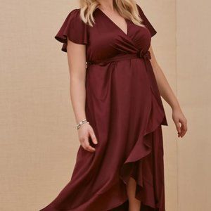 Torrid BURGUNDY RED SATIN HI-LO FORMAL GOWN